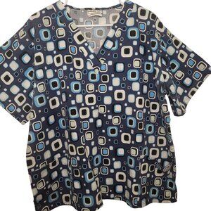 UA Butter-Soft Funky Geometric Cloud Navy Blue Scrub Top